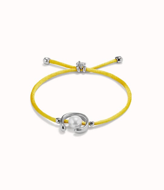 Yellow cord bracelet with a pearl